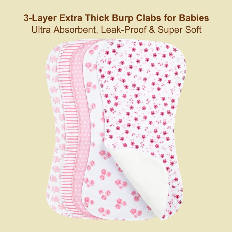 Benoxine 2-in-1 Burp Cloths and Baby Bibs - 6 Pack Large Super Absorbent Soft Cotton Burping Cloths for Spit Up, 3 Layers Thick Baby Burp Rags for Girls & Boys - Image 3